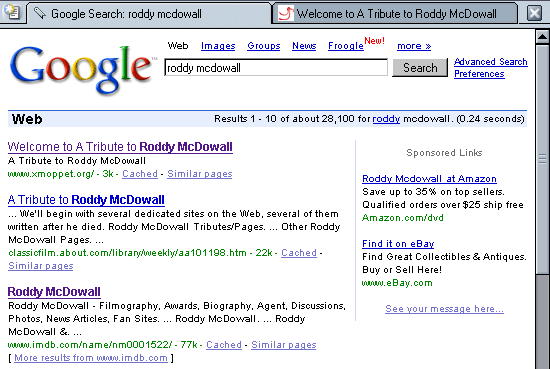 Google Web Search Result